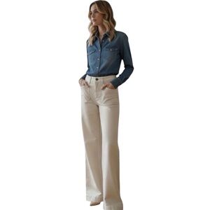 Faherty Stretch Wide Leg Patch Pocket Pants in Egret Size 25